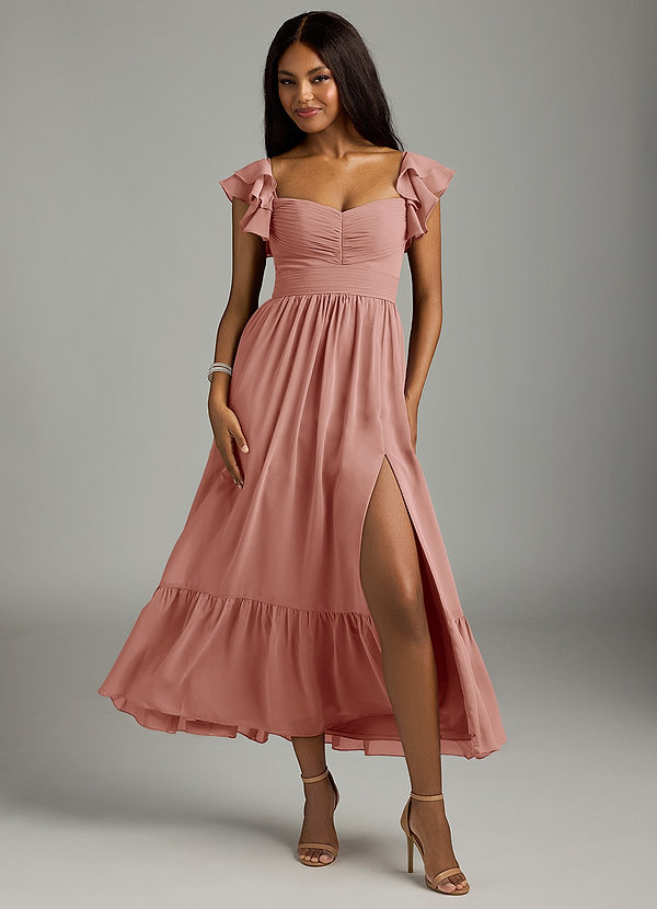 Azazie Anaya Bridesmaid Dresses Dusty Rose A-Line Pleated Chiffon Dress image1