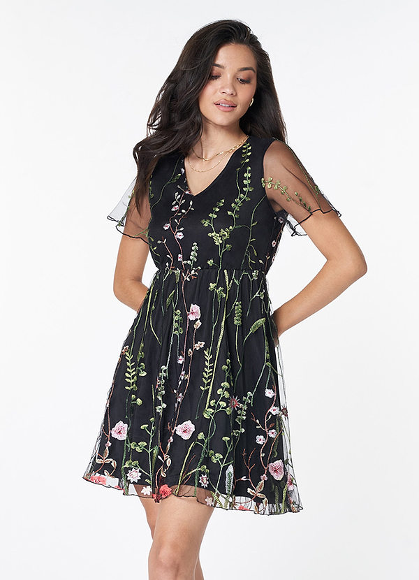 Darling Romance Black Floral Embroidery Mini Dress image2