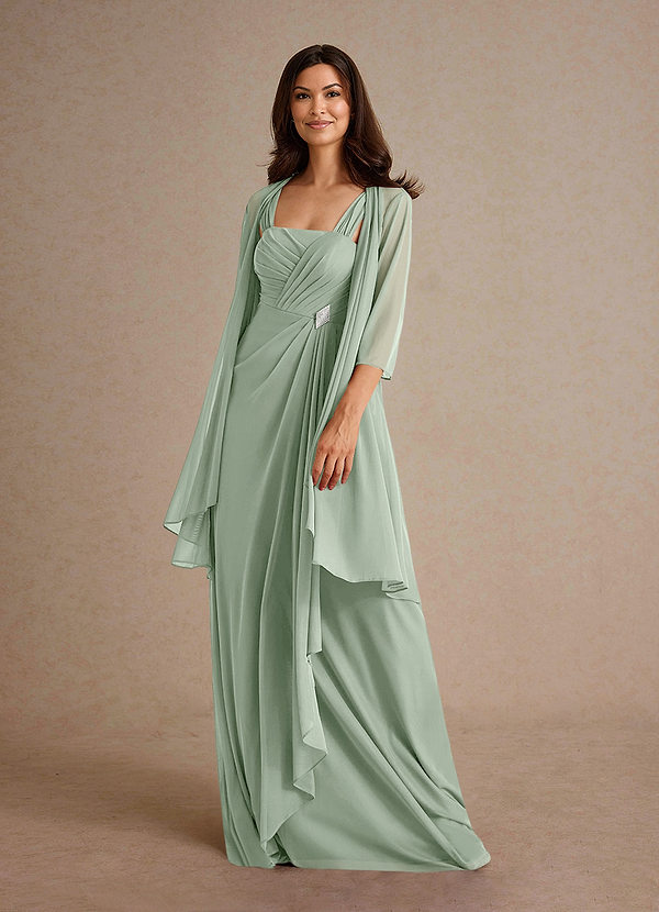 Azazie Clinton Mother of the Brides Dresses Dusty Sage A-Line Pleated Mesh Dress image1