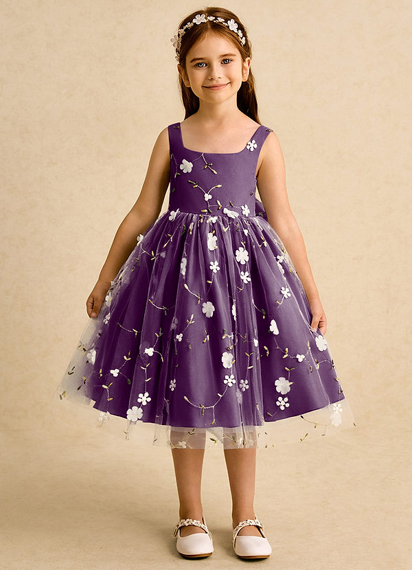 Azazie Bean Flower Girl Dresses Grape Ball-Gown Sleeveless Tulle Dress image1