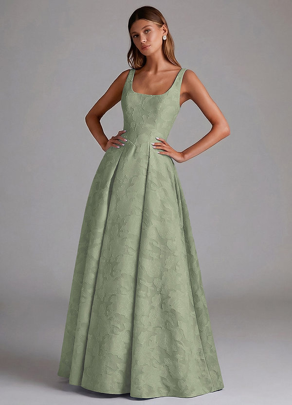 Azazie Amalie Vestidos de dama de honor Vestido Agave de Devorado Floral de Línea A con Plisado image1