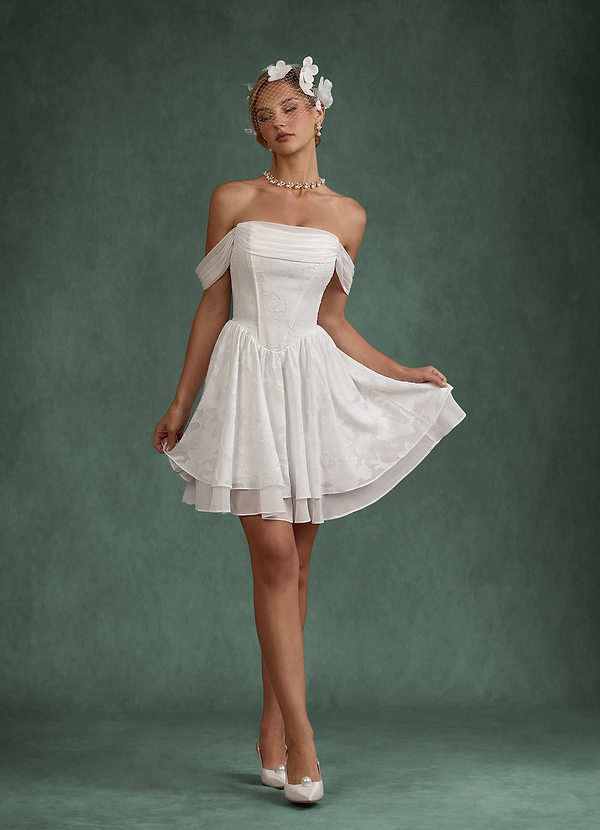 Azazie Rosemary Abiti da Sposa Abito A-Line in Floral Burnout Spalle Scoperte Bianco Diamante image1