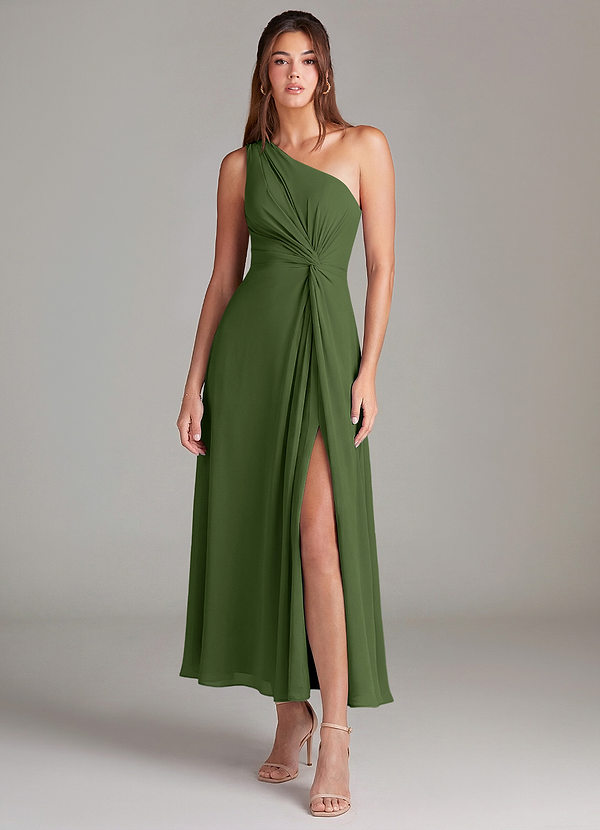 Azazie Brooke Bridesmaid Dresses Olive A-Line One Shoulder Chiffon Dress image1