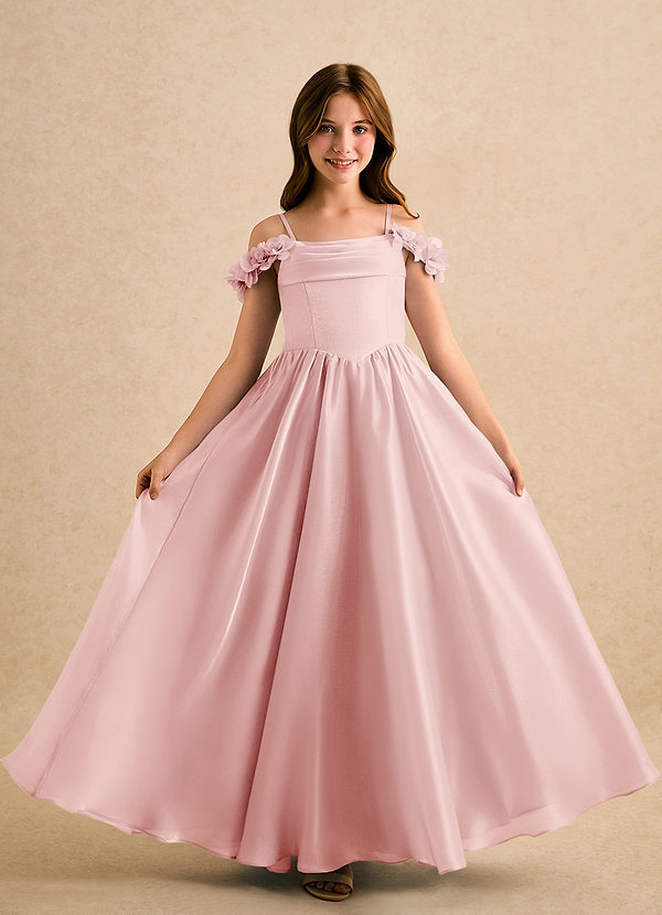 Azazie Jada Girls Formal Sukienki dla dziewczynek sypiących kwiaty Linia A Pofałdowany Organza Długość podłogi Sukienka image1