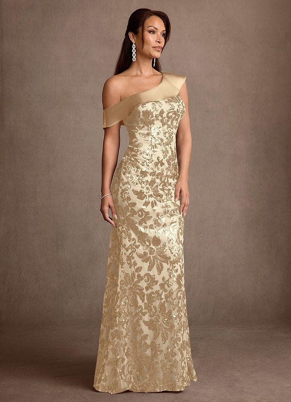 Azazie Colbie Vestidos para la madre de la novia Vestido Champán de Lentejuelas de Corte Recto image1