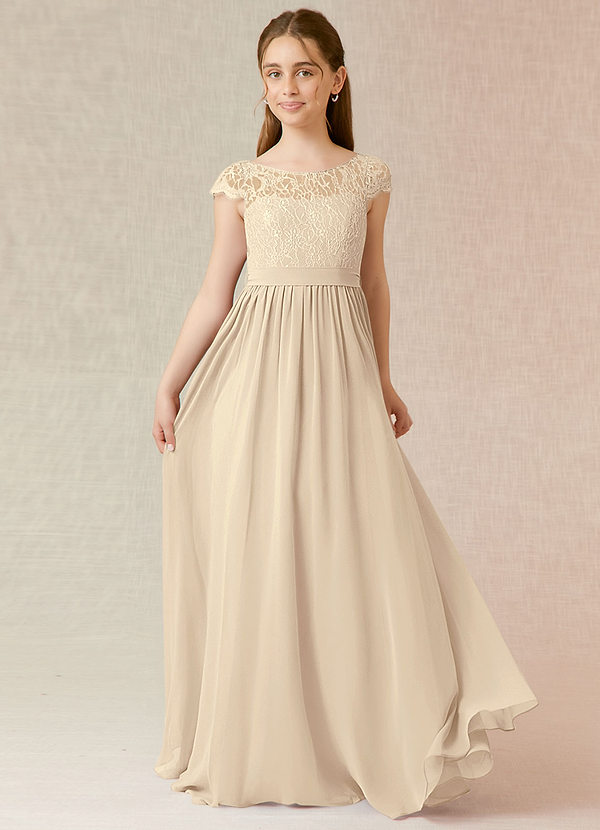 Azazie Silvermist A-Line Pleated Chiffon Floor-Length Junior Bridesmaid Dress image1