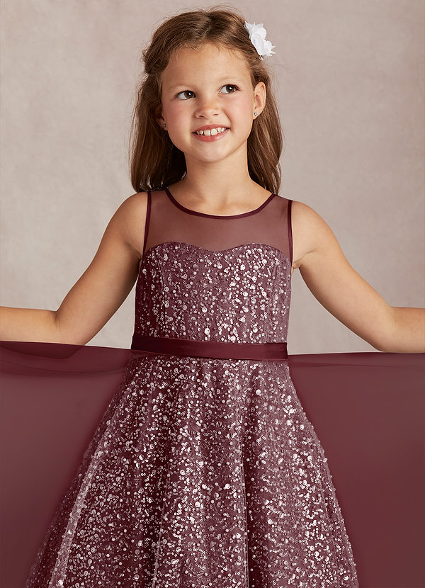 Azazie Siwa Flower Girl Dresses Cabernet A-Line Beaded Tulle Dress image1