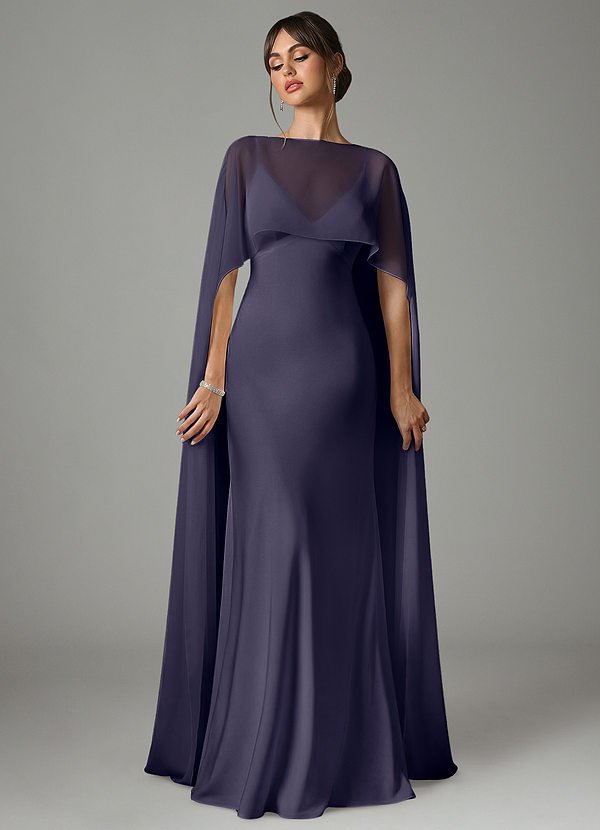 Azazie Stefania Abiti da Damigella Abito A-Line in Raso Elasticizzato Stormy image1