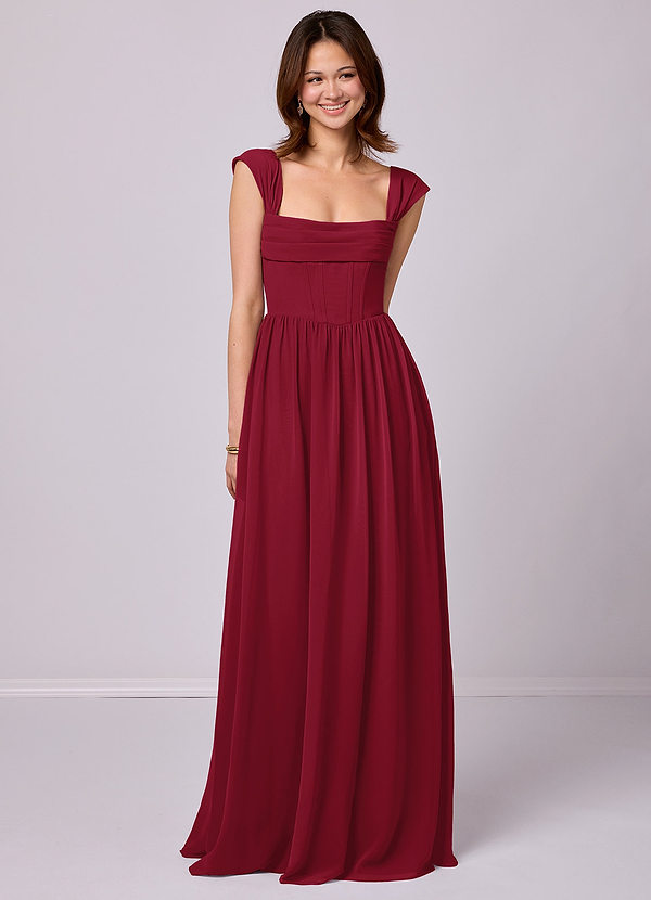 Barbie ♥ Azazie Bridesmaid Dresses Burgundy A-Line Corset Chiffon Dress image1