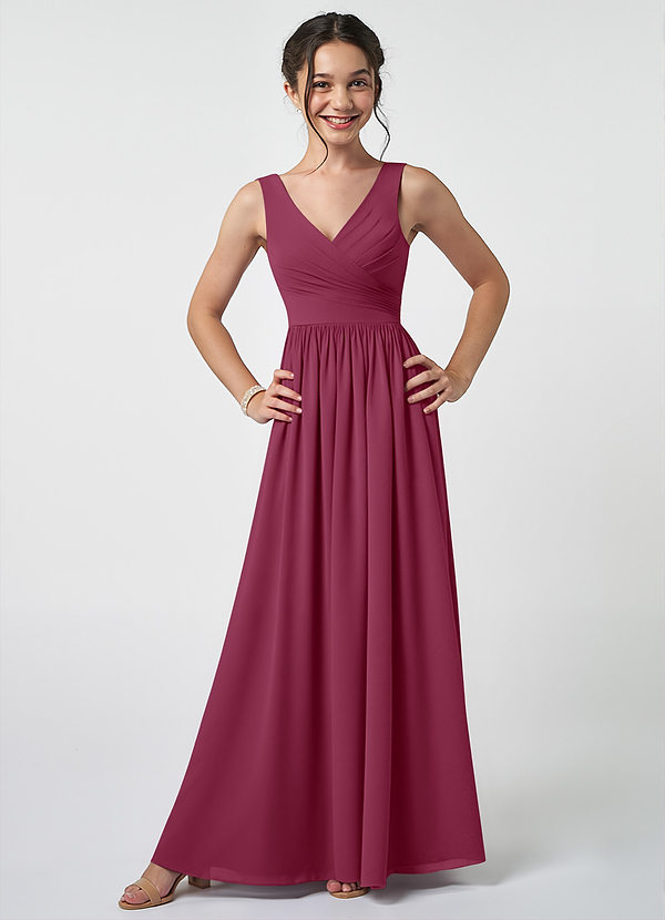 Azazie Keyla Junior Mulberry A-Line Pleated Chiffon Dress image1
