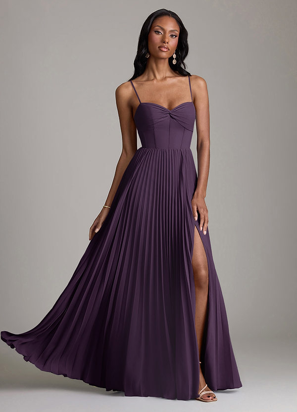 Azazie Akiko Abiti da Damigella Abito A-Line in Chiffon Scollo a Cuore Prugna image1