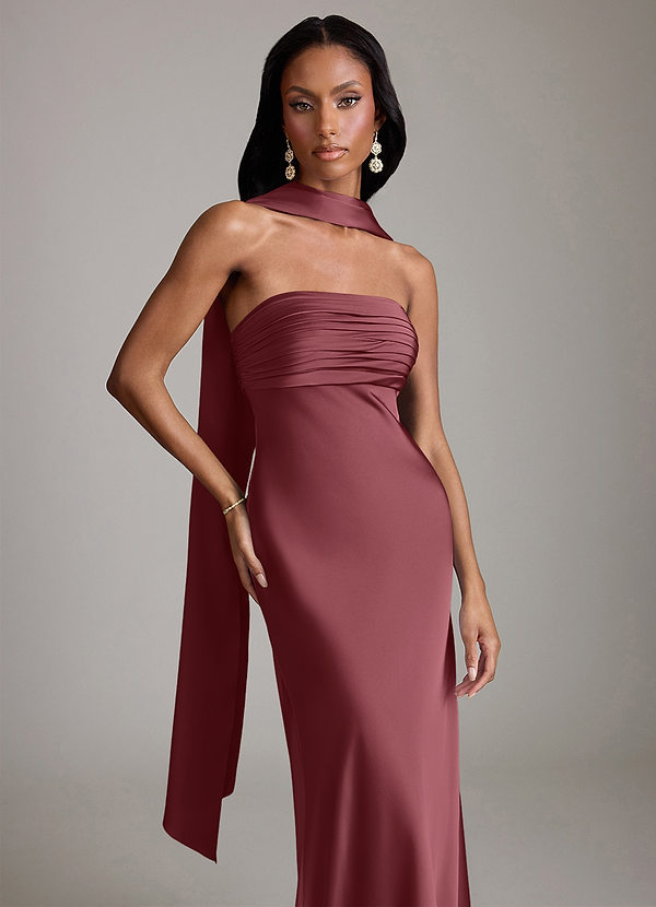 Azazie Saylor Bruidsmeisjes Jurken Jurk van Stretch Satijn met Zeemeermin Strapless Woestijnroos image1