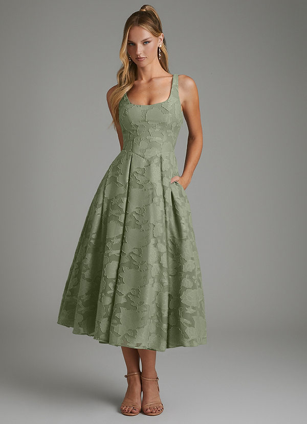 Azazie Isabella Bridesmaid Dresses Pistachio A-Line Corset Floral Burnout Dress image1
