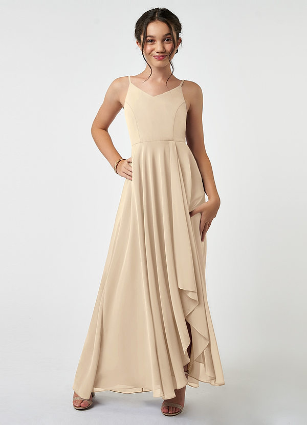 Azazie Collette Junior A-Linie Gestreift Chiffon Kleid Champagner image1
