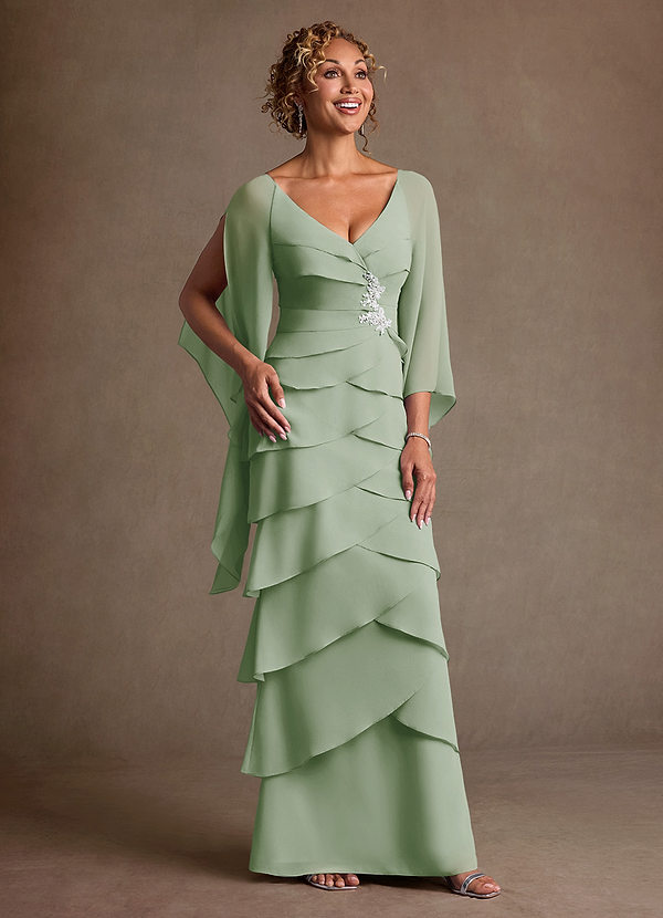 Azazie Arabinda Mother of the Brides Dresses Dusty Sage Sheath Ruched Chiffon Dress image1