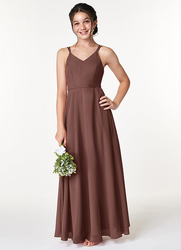 Azazie Janine Junior A-Linie Chiffon Kleid Espresso image1