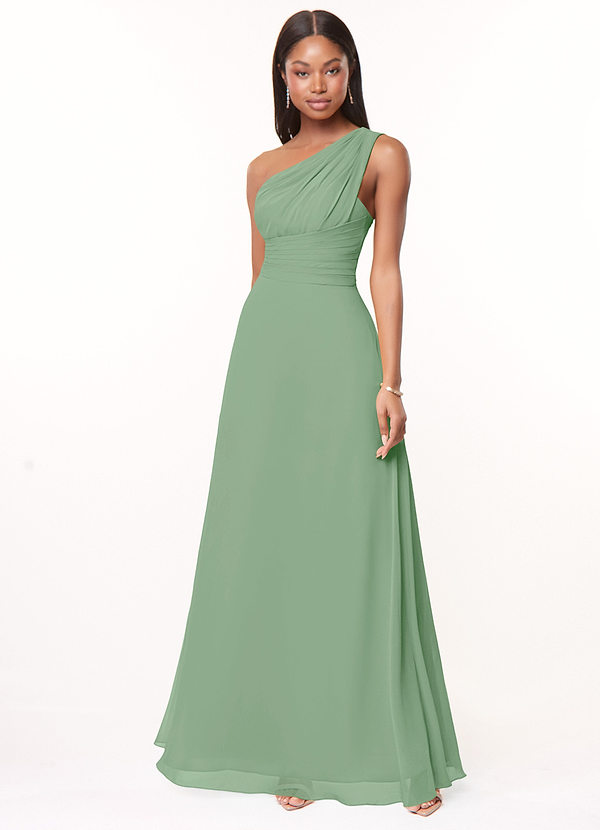 Azazie Ashley Bridesmaid Dresses Matcha A-Line Ruched Chiffon Dress image1