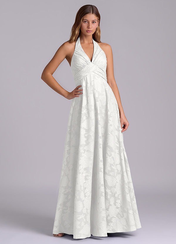 Azazie Tessie Vestidos de dama de honor Vestido de Blanco de Devorado Floral de Línea A con Plisado image1