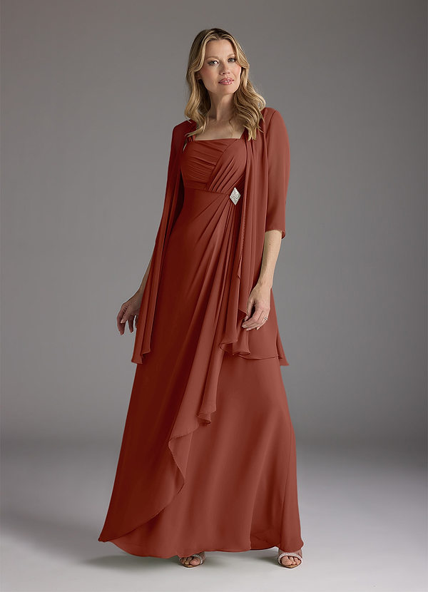 Azazie Weisz Brautmutterkleider A-Linie Quadratischer Ausschnitt Gefaltet Chiffon Kleid Rotbraun image1