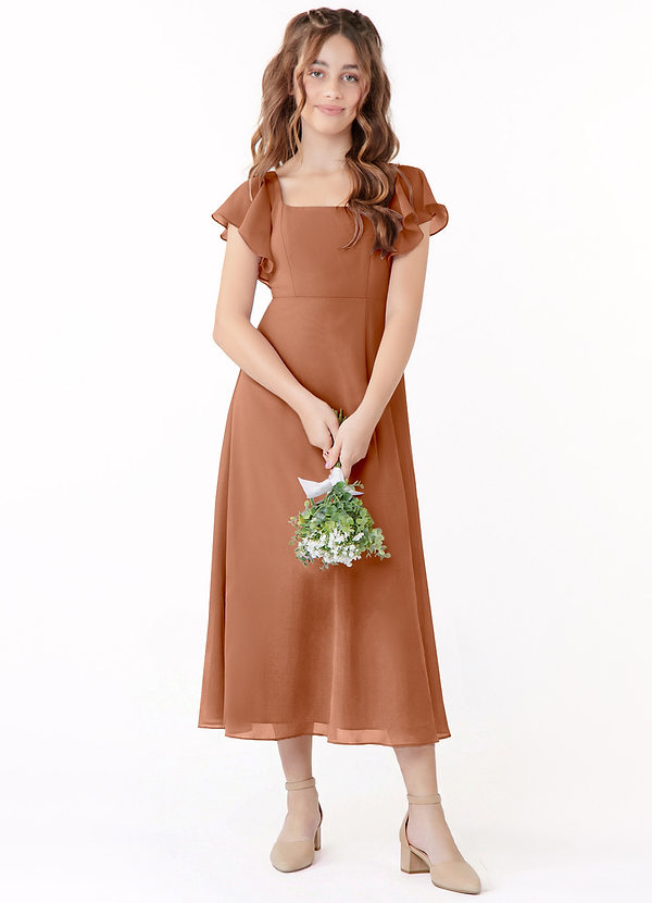 Azazie Bondi Junior Vestido de Bronceador de Gasa de Corte en A con Volante image1