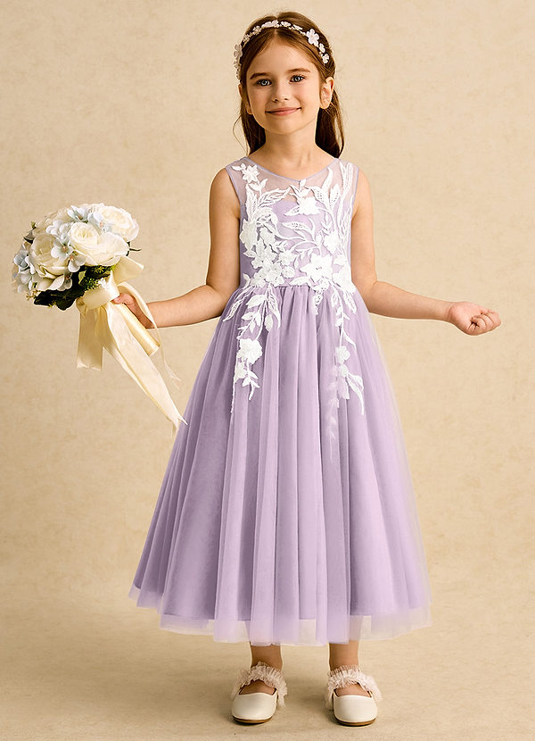 Azazie Sundae Blumenkinder Kleider Ballkleid Spitze Kleid Frostiges Flieder image1