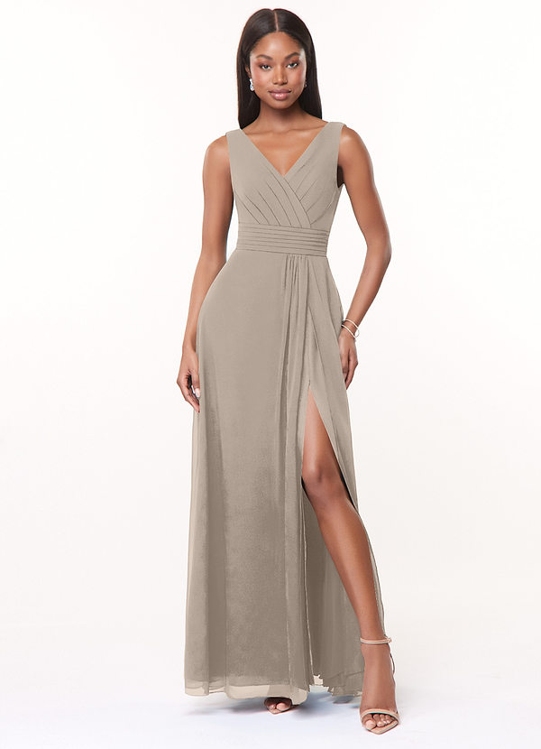 Azazie Karina Bridesmaid Dresses Frost A-Line Pleated Chiffon Dress image1