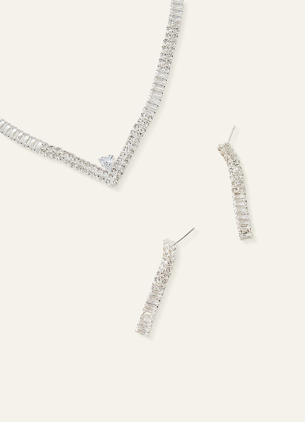 front Pointed Collar Crystal Tennis Necklace and Earrings Jewelry Set