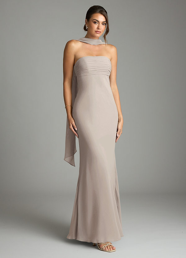 Azazie Saylor Brudtärneklänningar Klä av Sjöjungfru i Chiffong Axelbandslös Frost image1