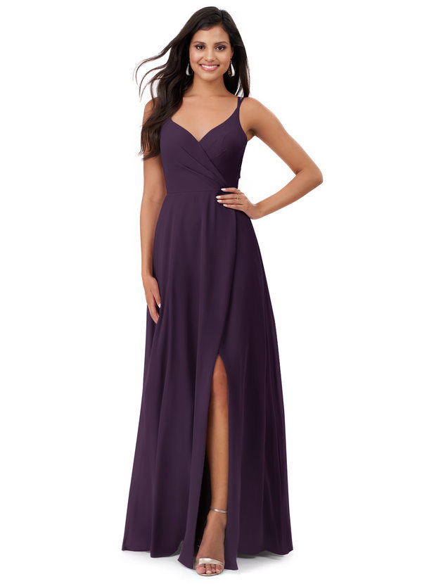 Azazie Lennon Bridesmaid Dresses Plum A-Line Lace Chiffon Dress image1