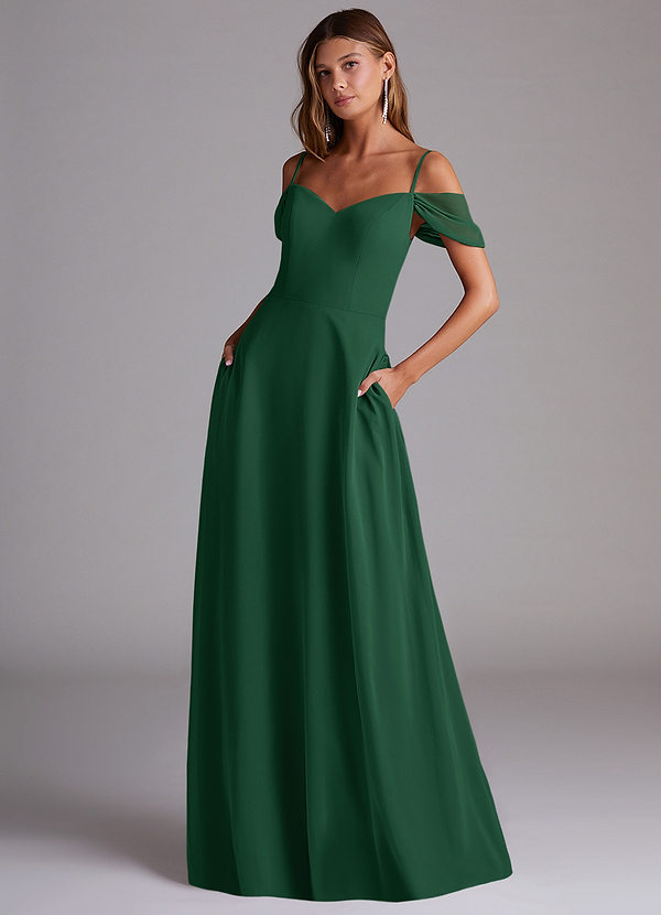 Azazie Marley Bridesmaid Dresses Dark Green A-Line Off the Shoulder Chiffon Convertible Dress image1
