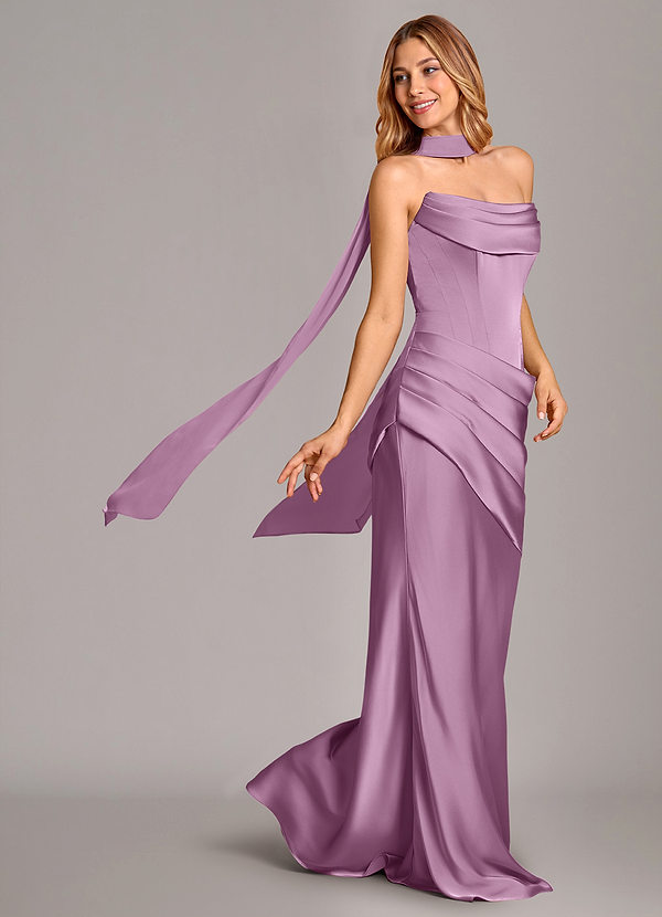 Azazie Pelagia Suknie dla druhen Syrena Gorset Satyna elastyczna Do ziemi Sukienka image1