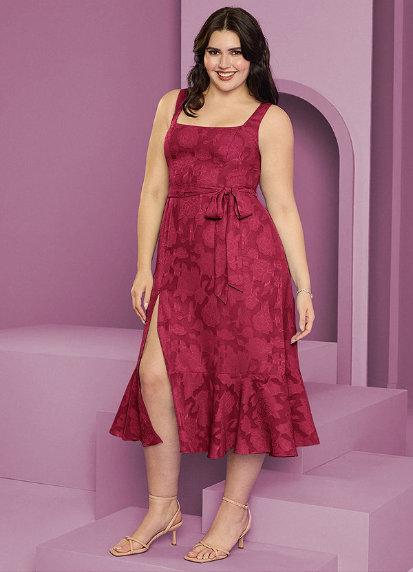 Barbie ♥ Azazie Vestidos Dama de Honor Vestido de Borgoña de Devorado Floral de Corte en A con Con bolsillos image1