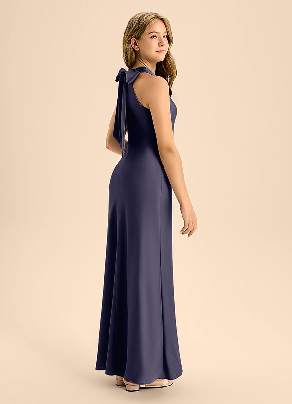 Azazie Doretta Junior Stormy A-Line Pleated Stretch Satin Dress image1