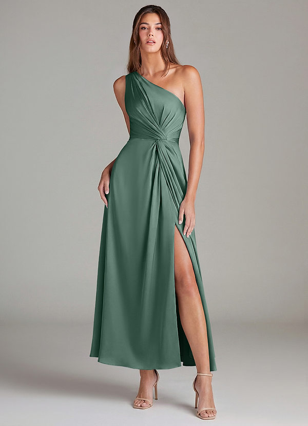 Azazie Brooke Suknie dla druhen Linia A Jedno ramię Satyna elastyczna Długość kostki Sukienka image1