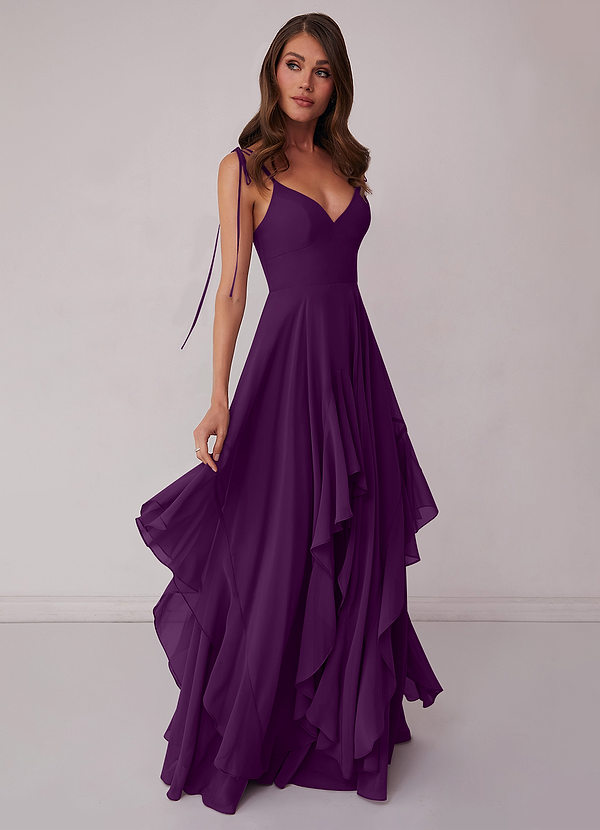Barbie ♥ Azazie Bridesmaid Dresses Grape A-Line Bow Chiffon Dress image1