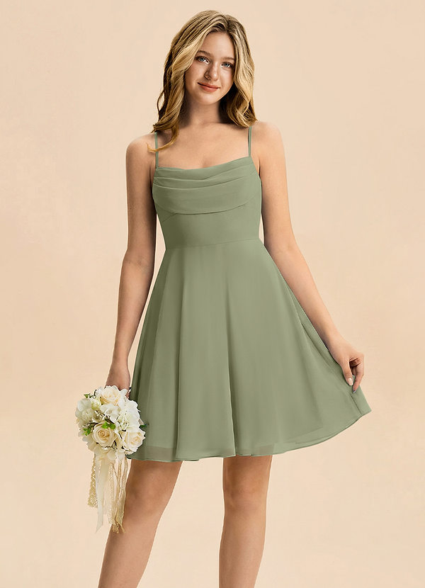 Azazie Bear Junior Pistachio A-Line Pleated Chiffon Dress image1