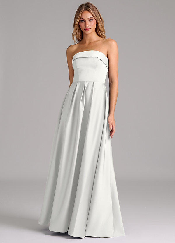Azazie Lucienne Robes Demoiselle d'honneur Robe Trapèze Convertible en Satin extensible Sans bretelles Blanc image1