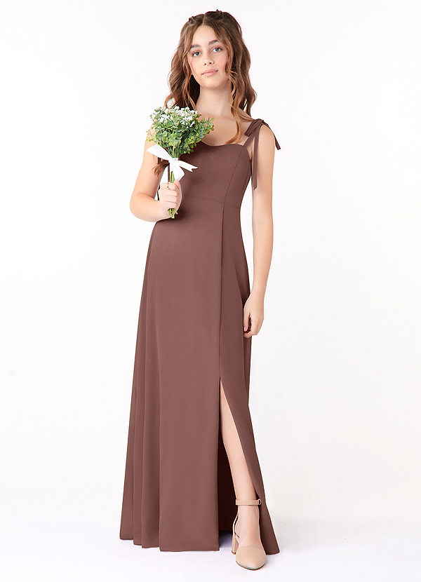 Azazie Rosey Junior Espresso A-Line Sweetheart Neckline Chiffon Dress image1