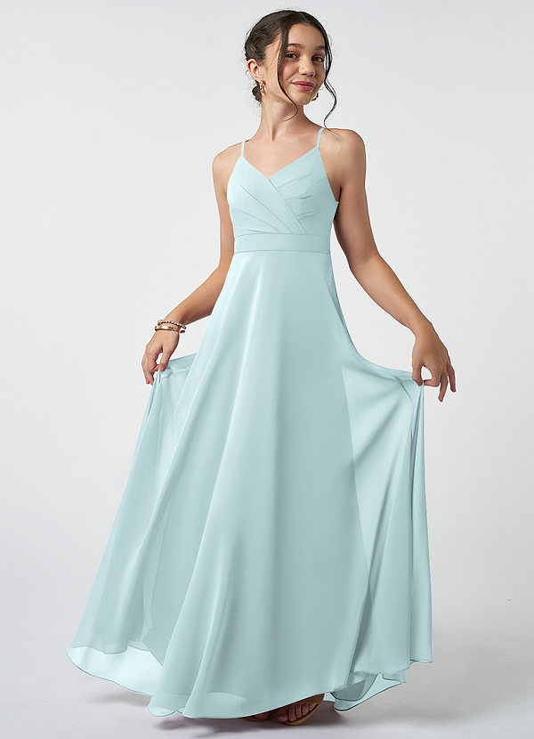 Azazie Avelina Junior Mist A-Line Pleated Chiffon Dress image1