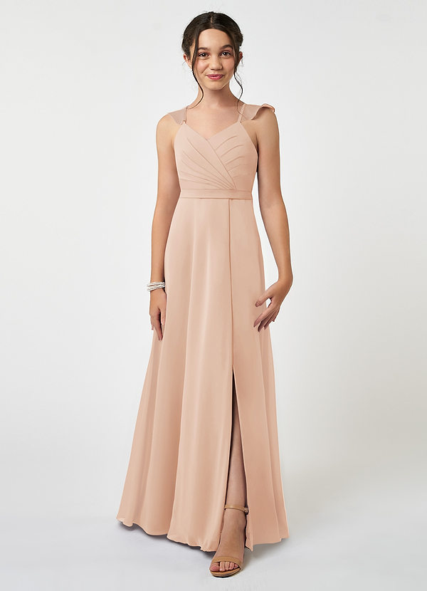 Azazie Emily Junior English Rose A-Line Ruched Chiffon Dress image1