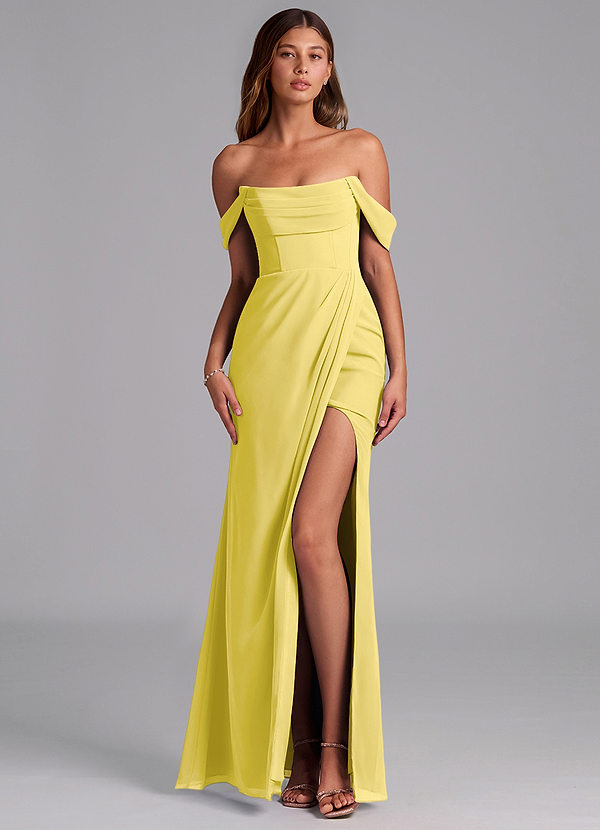 Azazie Johana Bruidsmeisjes Jurken Converteerbaar Jurk van Chiffon met Zeemeermin Off the Shoulder Kanarie image1