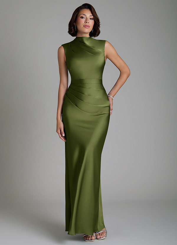 Azazie Lumia Robes de demoiselle d'honneur Robe Fourreau en Satin extensible Corset Olive image1