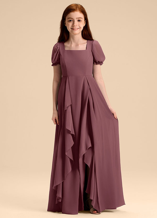 Azazie Priya Junior Robe Trapèze en Mousseline de soie Blouson Sangria image1
