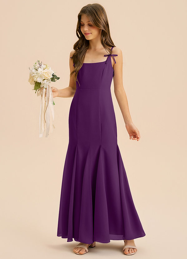 Azazie Evey Junior Abito Sirena in Chiffon Plissettato Uva image1