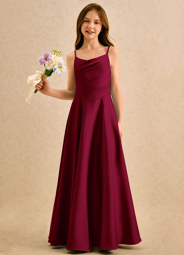 Azazie Coconut Girls Formal Blumenkinder Kleider A-Linie Plissee Stretch-Satin Kleid Burgunderrot image1