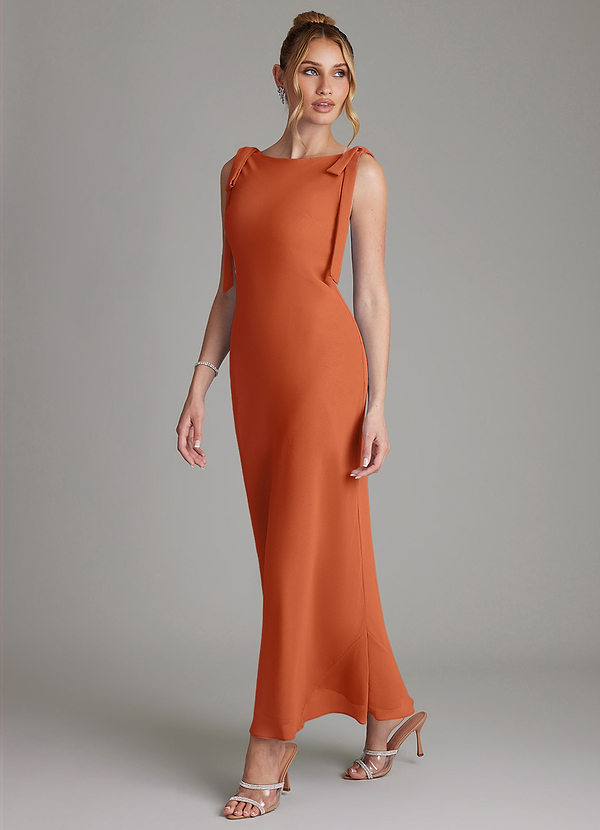 Azazie Luddie Abiti da Damigella Abito Sirena in Chiffon Fiocco Arancia Bruciata image1