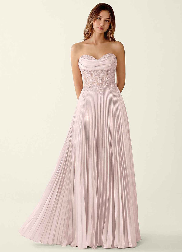 Clementine Blushing Pink Satin Lace Up Back A-line Prom Dress image1