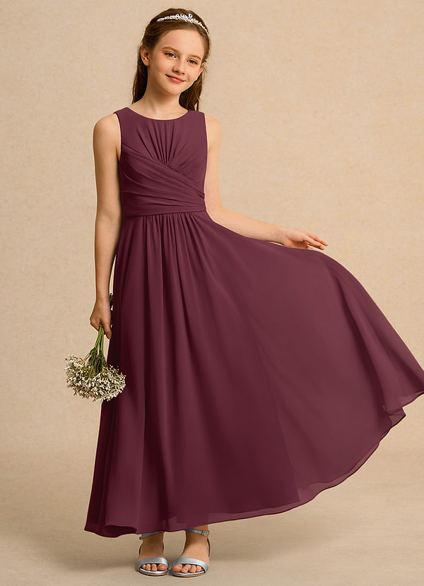 Azazie Ducky Girls Formal Flower Girl Dresses Cabernet A-Line Pleated Chiffon Dress image1