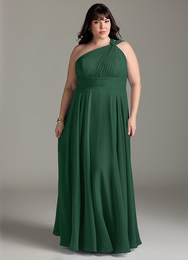 Azazie Charlize Bridesmaid Dresses Dark Green A-Line One Shoulder Chiffon Dress image1