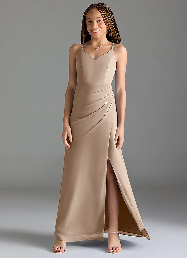 Azazie Leo Junior Abito Sirena in Chiffon Plissettato Taupe image1